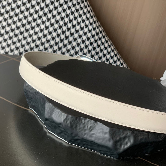 BELT 25MM MEDIUM WESTERN IN IVORY CALFSKIN SILVER GREY BUCKLE