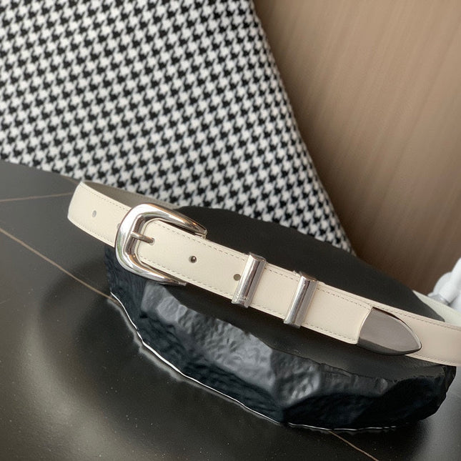 BELT 25MM MEDIUM WESTERN IN IVORY CALFSKIN SILVER GREY BUCKLE