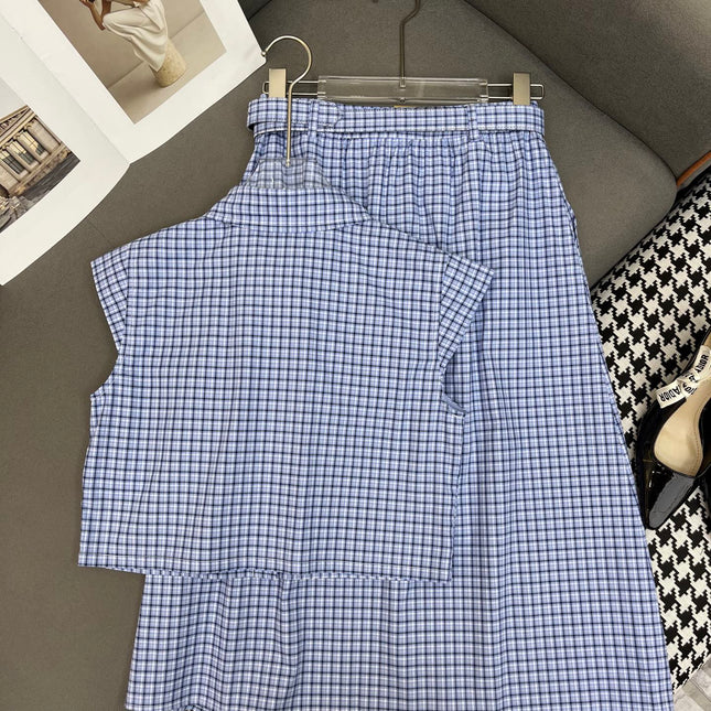 MATCHING SET WITH TOP AND BLUE PLAID MINI SKIRT