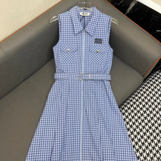 SLEEVELESS CHECKED DRESS WITH MATCHING BELT
