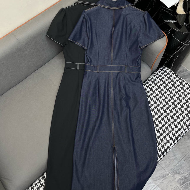 LONG SHIRT DRESS IN PAPER DENIM