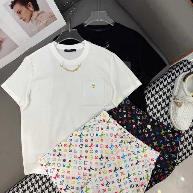LV NEW T-SHIRT AND SHORTS SET WITH GOLD HARDWARE DETAILS
