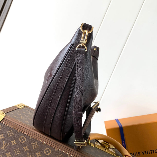 LOOP HOBO 38 IN DARK BROWN MONOGRAM CALFSKIN EMBOSSED LOGO