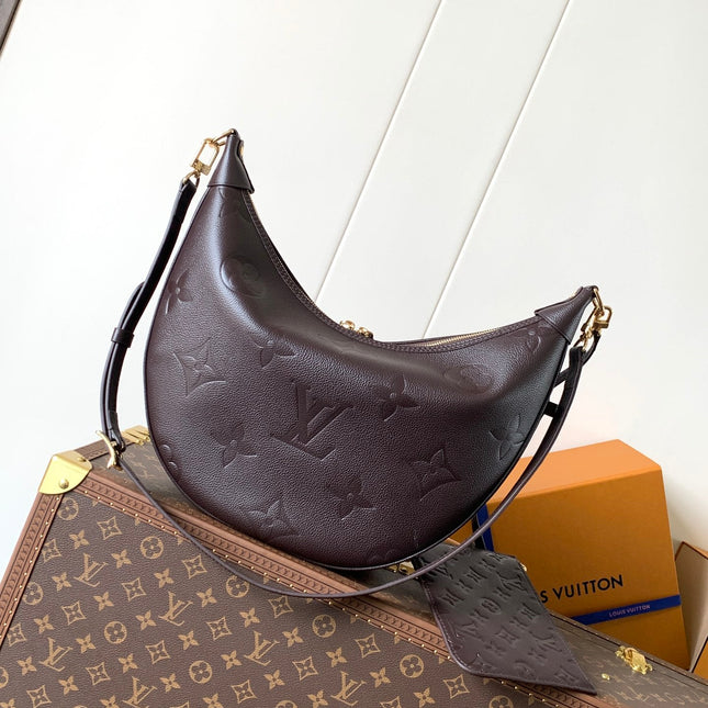 LOOP HOBO 38 IN DARK BROWN MONOGRAM CALFSKIN EMBOSSED LOGO