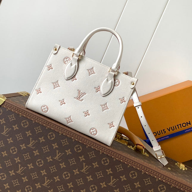 ONTHEGO 25 IN WHITE AND PINK MONOGRAM CALFSKIN