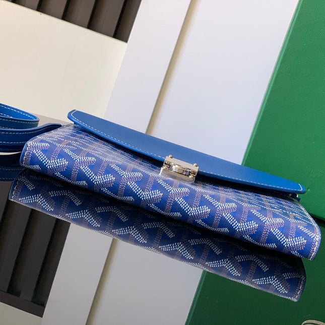CHYPRE WALLET-POUCH 21 IN SAPPHIRE BLUE GOYARDINE CANVAS AND CALFSKIN