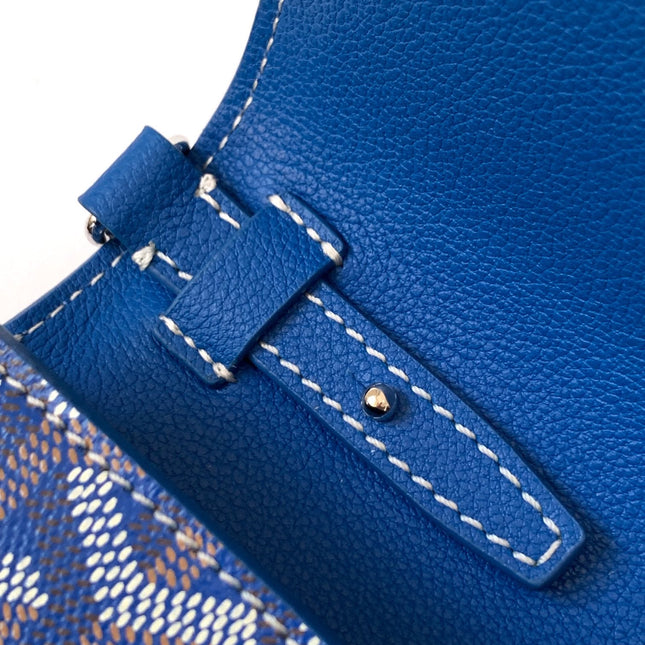 CHYPRE WALLET-POUCH 21 IN SAPPHIRE BLUE GOYARDINE CANVAS AND CALFSKIN