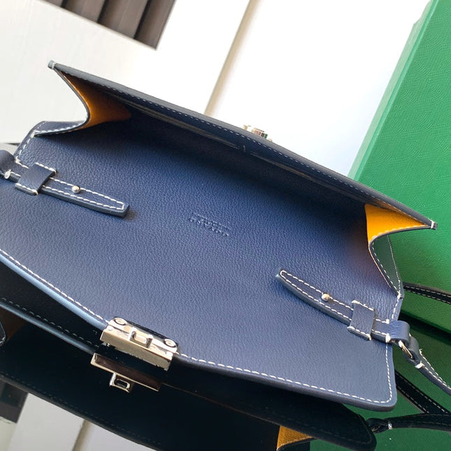 CHYPRE WALLET-POUCH 21 IN NAVY BLUE GOYARDINE CANVAS AND CALFSKIN