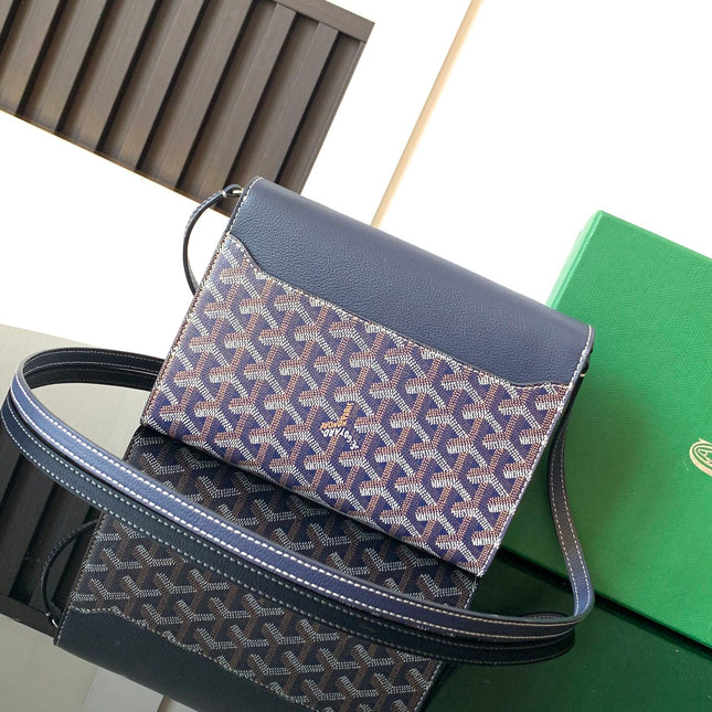 CHYPRE WALLET-POUCH 21 IN NAVY BLUE GOYARDINE CANVAS AND CALFSKIN