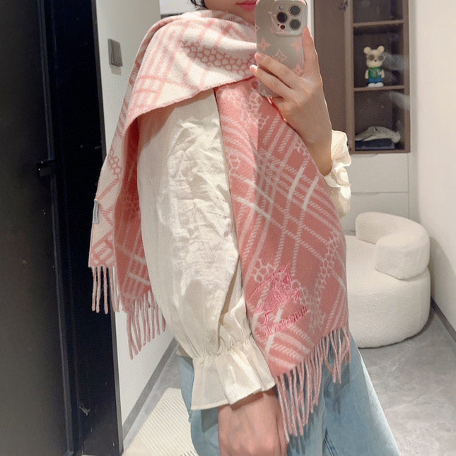 CLASSIC CHECK SCARF 168 CM IN ROSE PINK CASHMERE 396321