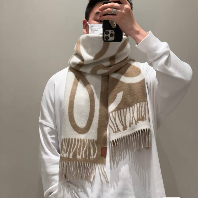 SCARF 180 CM IN CAMEL BEIGE MIX WHITE WOOL AND CASHMERE 415269