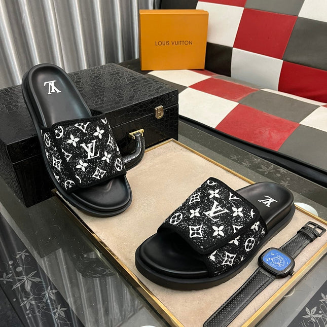 MIAMI MULE IN BLACK MIX WHITE MONOGRAM JACQUARD