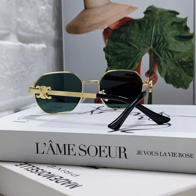 TRIOMPHE SUNGLASS 497821 IN GOLD METAL DARK TEAL LENSES