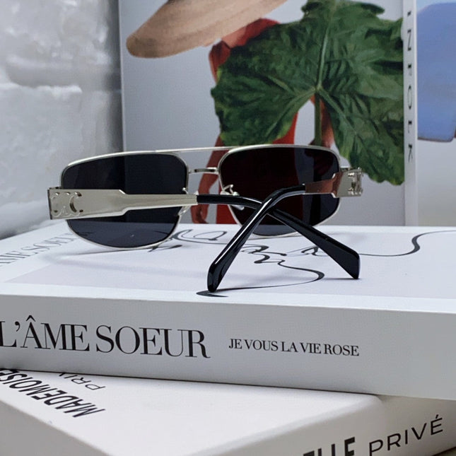 TRIOMPHE SUNGLASS 512999 IN SILVER METAL BLACK LENSES