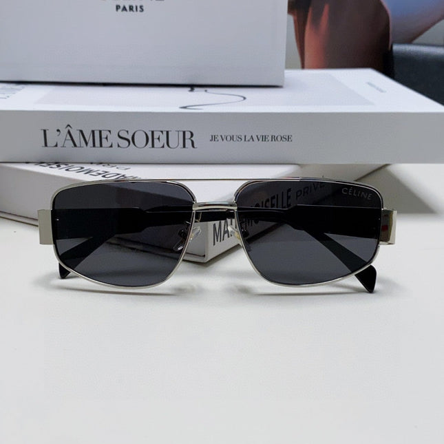TRIOMPHE SUNGLASS 512999 IN SILVER METAL BLACK LENSES