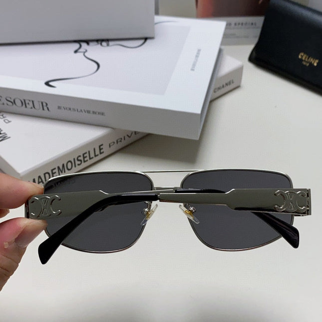 TRIOMPHE SUNGLASS 512999 IN SILVER METAL BLACK LENSES
