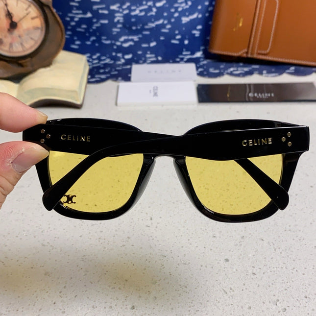 SQUARE SUNGLASS 575840 IN BLACK ACETATE GREEN LENSES