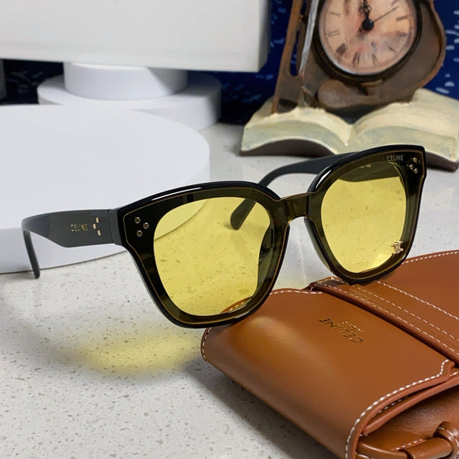 SQUARE SUNGLASS 575840 IN BLACK ACETATE GREEN LENSES