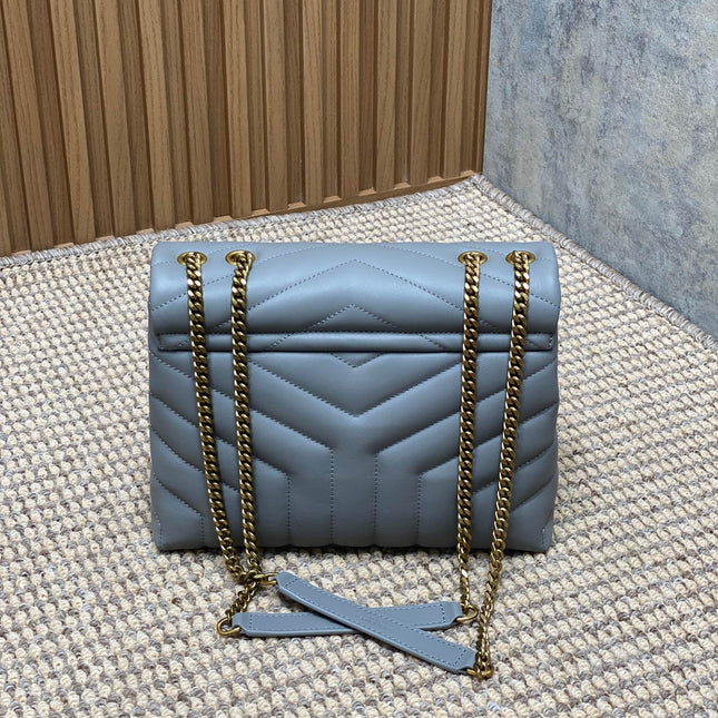 LOULOU SMALL 25 IN ASH BLUE LAMBSKIN GOLD HARDWARE