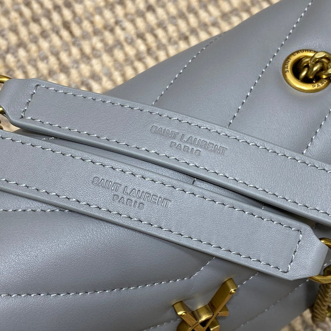 LOULOU SMALL 25 IN ASH BLUE LAMBSKIN GOLD HARDWARE