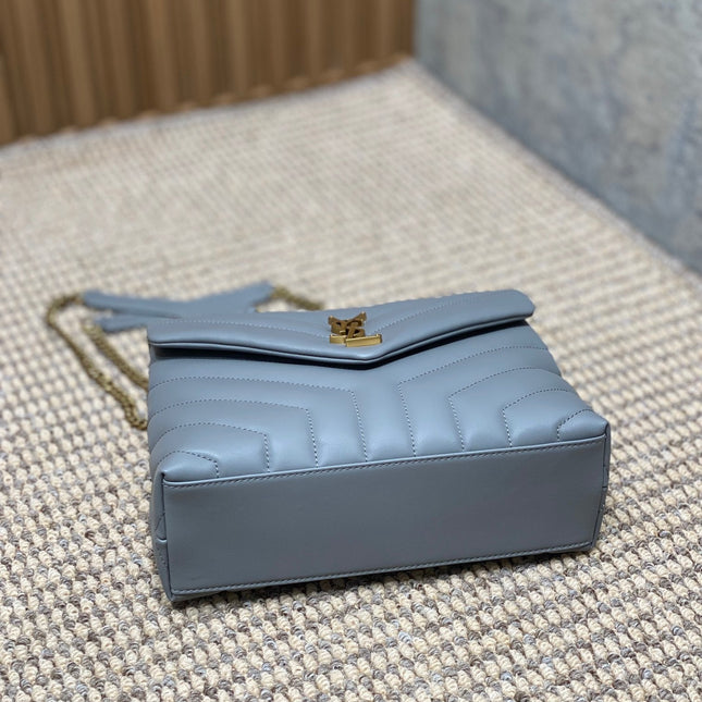 LOULOU SMALL 25 IN ASH BLUE LAMBSKIN GOLD HARDWARE