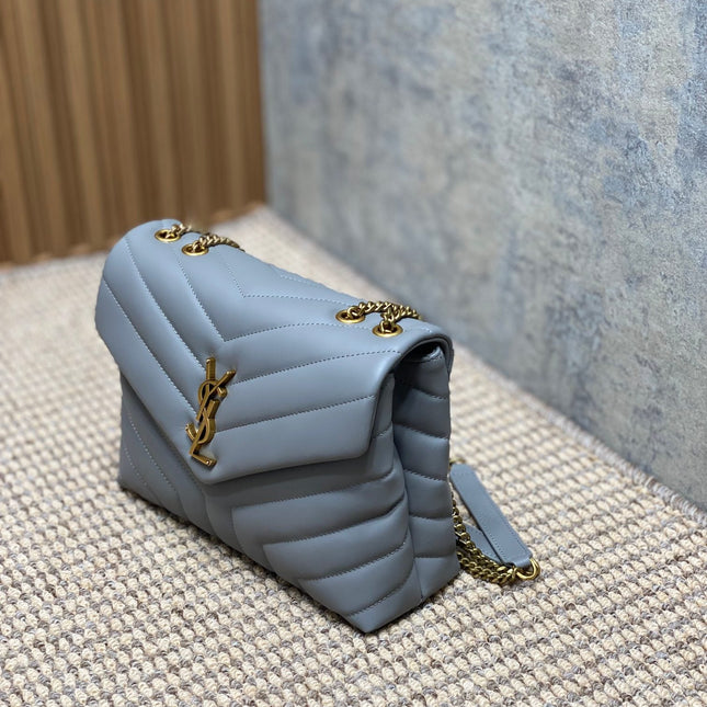 LOULOU SMALL 25 IN ASH BLUE LAMBSKIN GOLD HARDWARE
