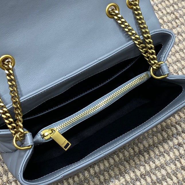 LOULOU SMALL 25 IN ASH BLUE LAMBSKIN GOLD HARDWARE