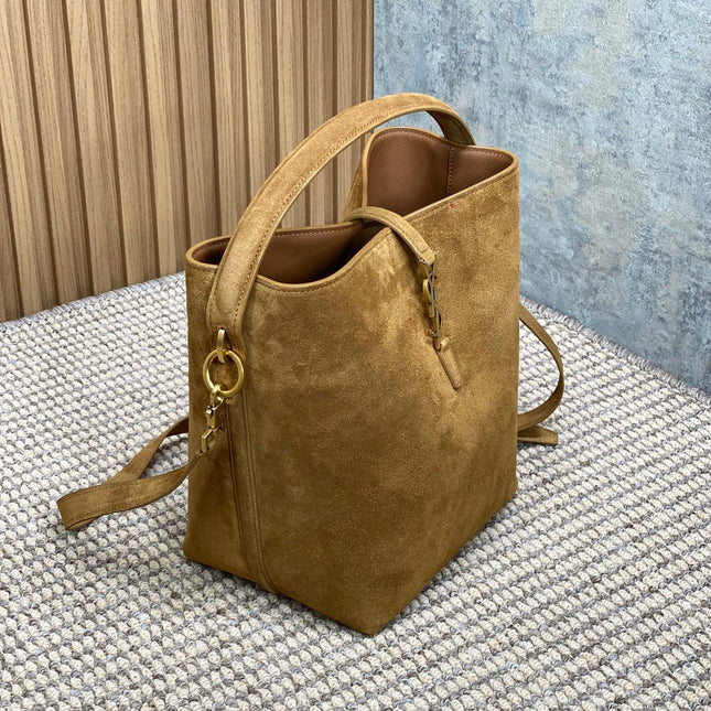 LE 37 SMALL BUCKET BAG 25 IN BROWN SUEDE GOLD HARDWARE