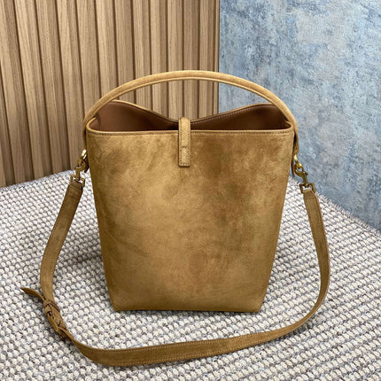 LE 37 SMALL BUCKET BAG 25 IN BROWN SUEDE GOLD HARDWARE
