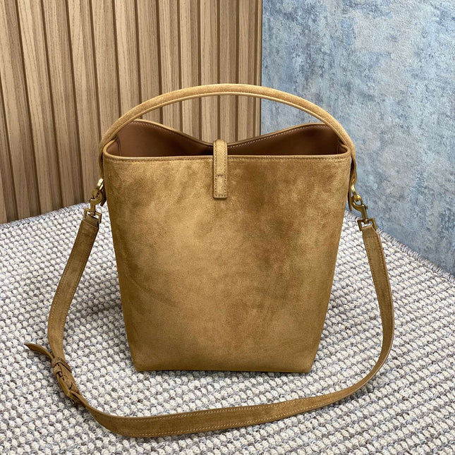 LE 37 SMALL BUCKET BAG 25 IN BROWN SUEDE GOLD HARDWARE