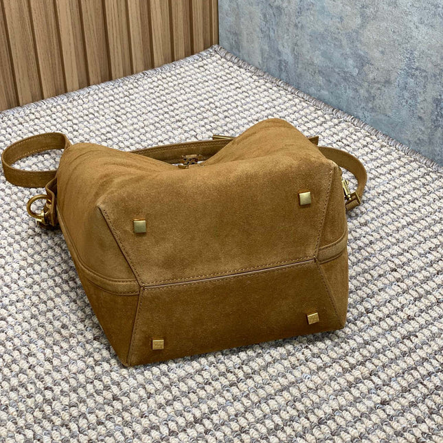 LE 37 SMALL BUCKET BAG 25 IN BROWN SUEDE GOLD HARDWARE