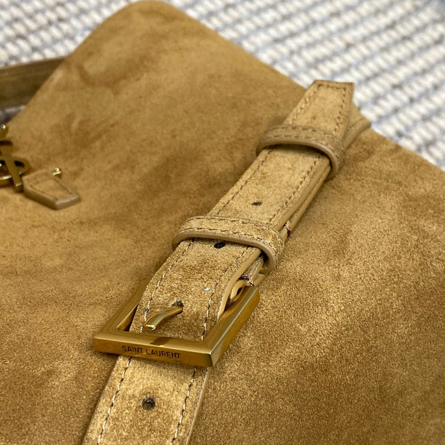 LE 37 SMALL BUCKET BAG 25 IN BROWN SUEDE GOLD HARDWARE