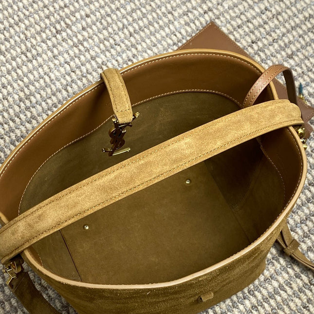 LE 37 SMALL BUCKET BAG 25 IN BROWN SUEDE GOLD HARDWARE