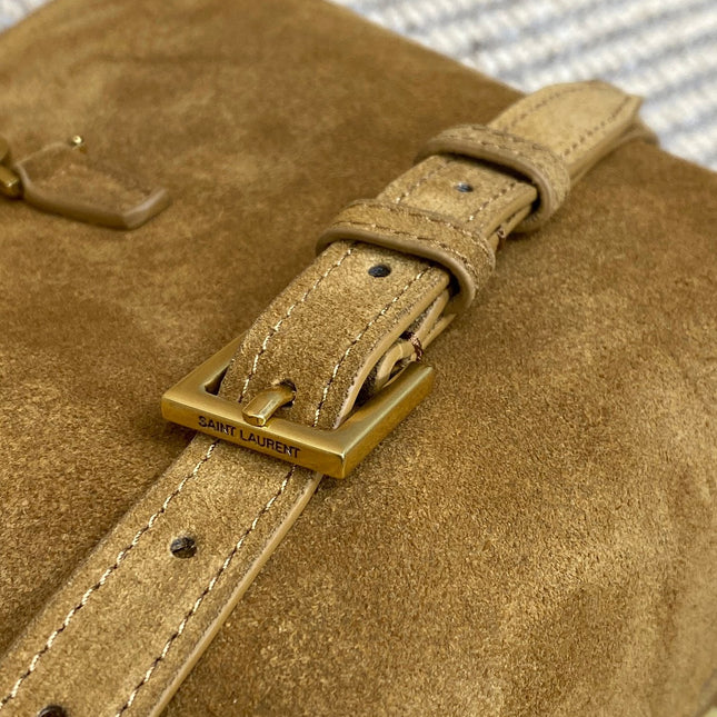 LE 37 SMALL BUCKET BAG 20 IN BROWN SUEDE GOLD HARDWARE