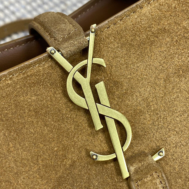 LE 37 SMALL BUCKET BAG 20 IN BROWN SUEDE GOLD HARDWARE