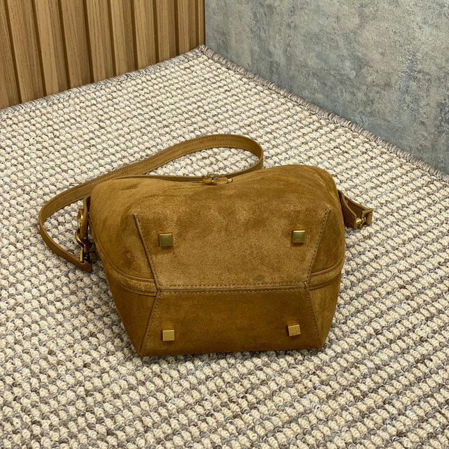 LE 37 SMALL BUCKET BAG 20 IN BROWN SUEDE GOLD HARDWARE