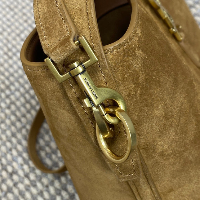 LE 37 SMALL BUCKET BAG 20 IN BROWN SUEDE GOLD HARDWARE