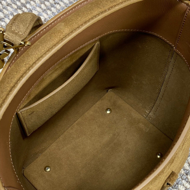 LE 37 SMALL BUCKET BAG 20 IN BROWN SUEDE GOLD HARDWARE