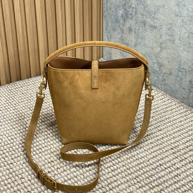 LE 37 SMALL BUCKET BAG 20 IN BROWN SUEDE GOLD HARDWARE