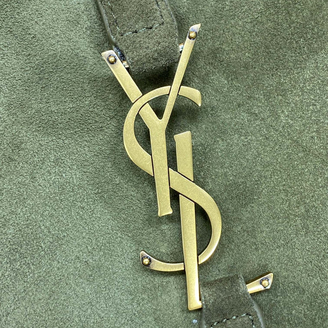 LE 37 SMALL BUCKET BAG 25 IN HUNTER GREEN SUEDE GOLD HARDWARE