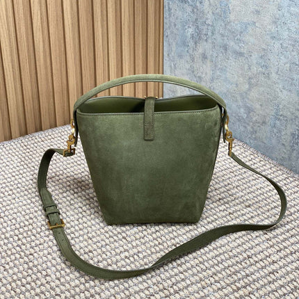 LE 37 SMALL BUCKET BAG 20 IN HUNTER GREEN SUEDE GOLD HARDWARE