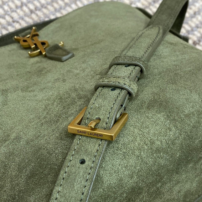 LE 37 SMALL BUCKET BAG 20 IN HUNTER GREEN SUEDE GOLD HARDWARE
