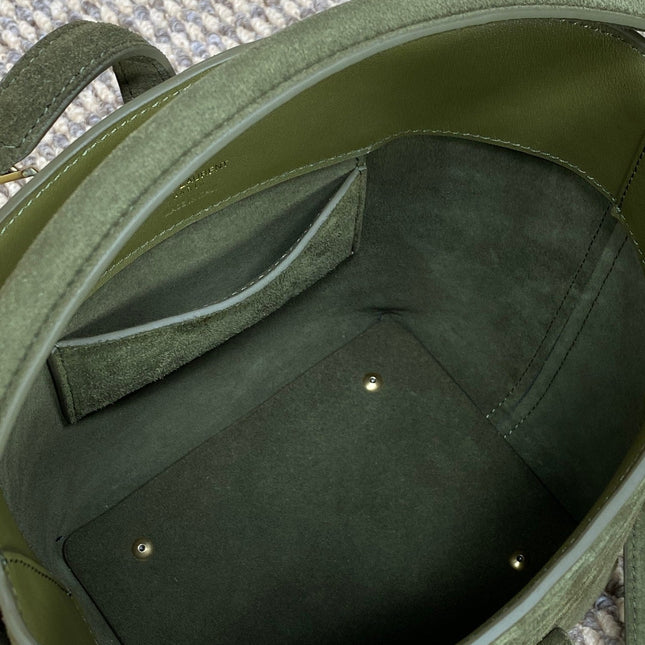 LE 37 SMALL BUCKET BAG 20 IN HUNTER GREEN SUEDE GOLD HARDWARE