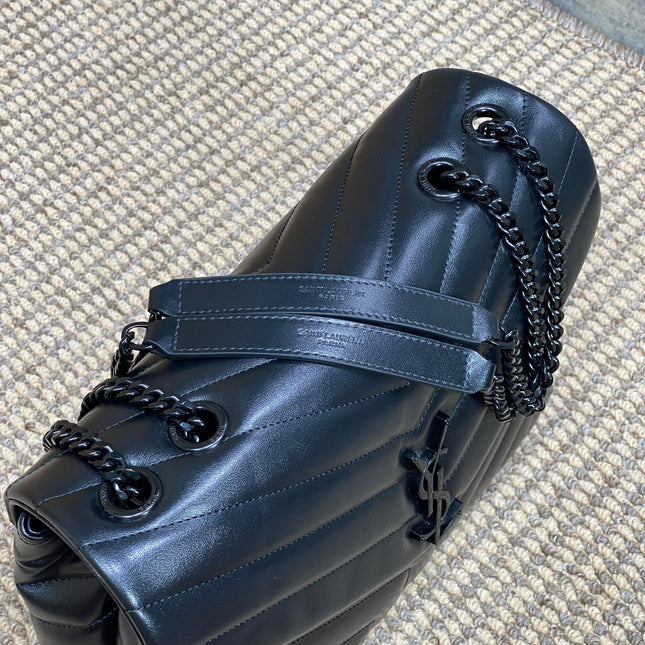 LOULOU SHOULDER BAG 32 IN BLACK QUILTED LAMBSKIN BLACK HARDWARE
