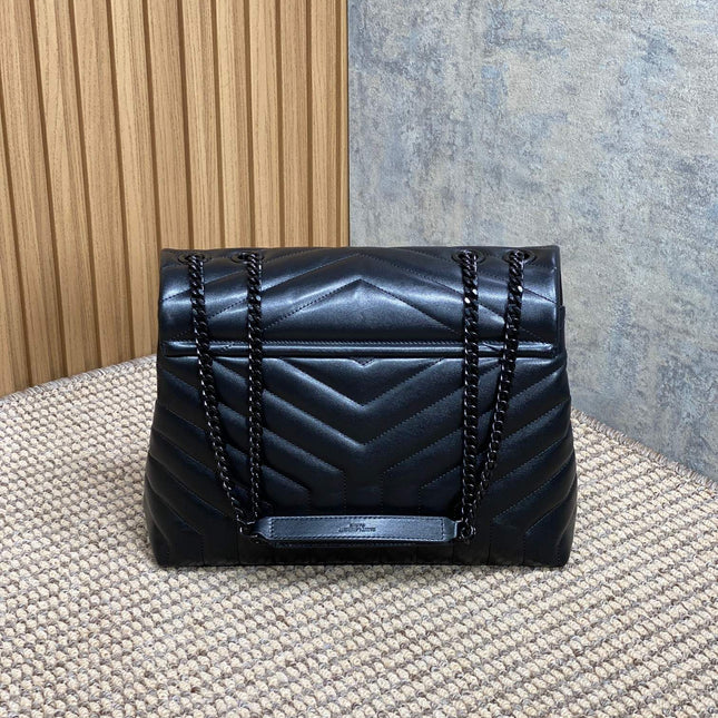 LOULOU SHOULDER BAG 32 IN BLACK QUILTED LAMBSKIN BLACK HARDWARE