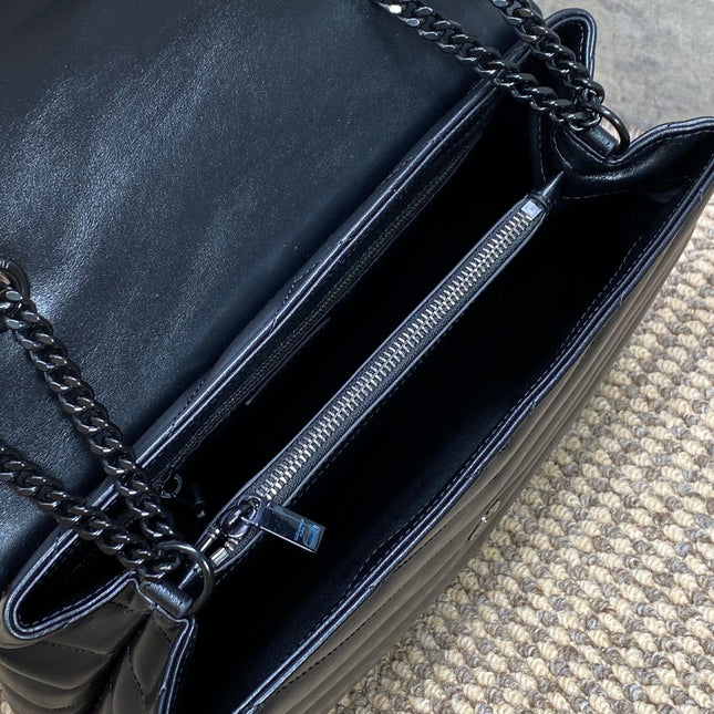 LOULOU SHOULDER BAG 32 IN BLACK QUILTED LAMBSKIN BLACK HARDWARE