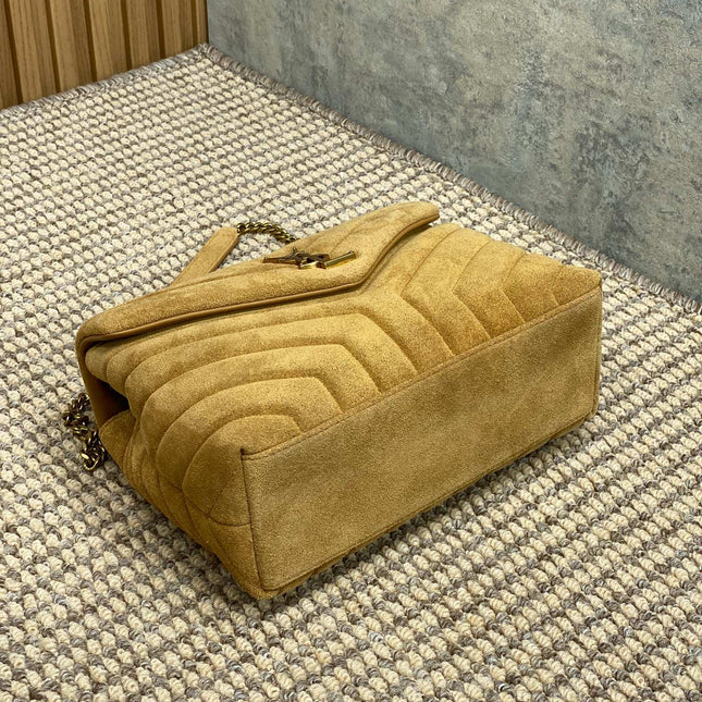 LOULOU SMALL 25 IN PEANUT BROWN SUEDE COPPER HARDWARE
