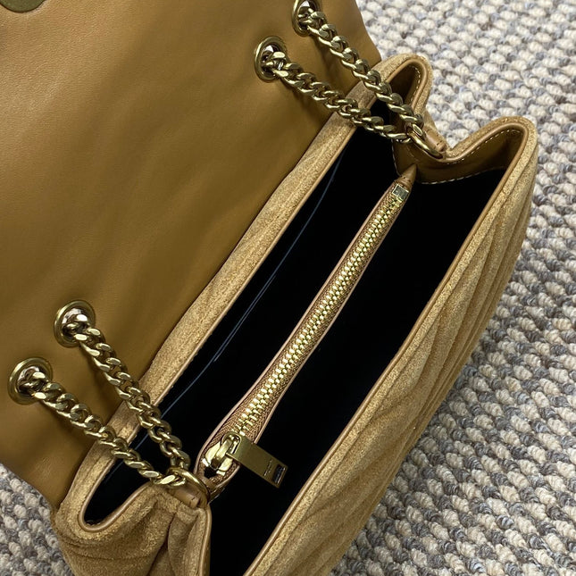 LOULOU SMALL 25 IN PEANUT BROWN SUEDE COPPER HARDWARE