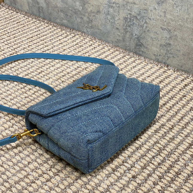 LOULOU MINI BAG 20 IN BLUE DENIM GOLD HARDWARE