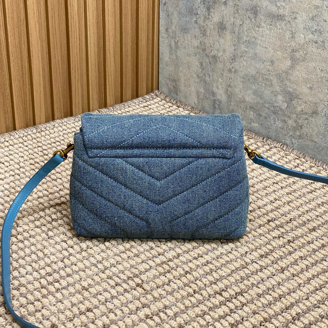 LOULOU MINI BAG 20 IN BLUE DENIM GOLD HARDWARE